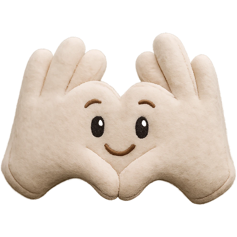 heart hands icon, hands forming a heart, soft plush texture, cozy and friendly emoji