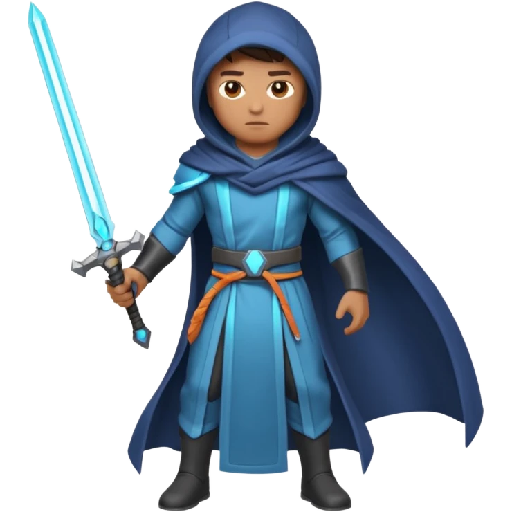 sci-fi space warrior human, glowing energy sword, hooded robe, heroic stance, 3D cartoon, mobile game character icon, clean background, no text
 emoji