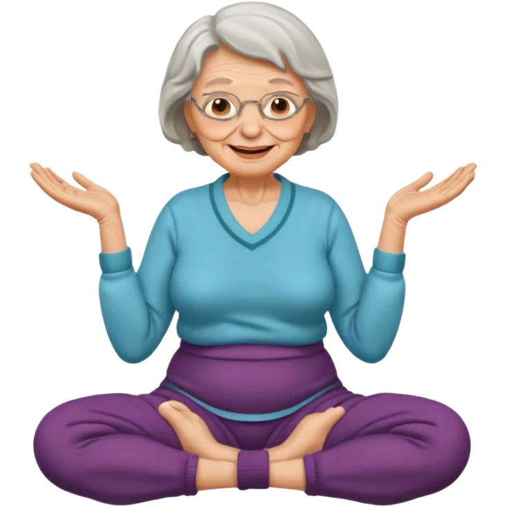 mulher idosa com as pernas cruzadas e maos em cima da pelve  emoji