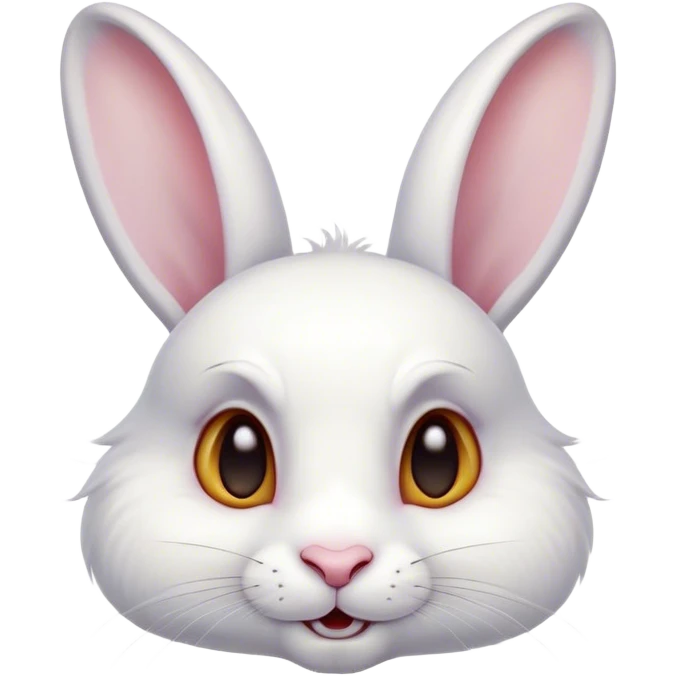 Cinematic Comical White Rabbit Portrait Emoji, Head tilted dramatically with an exaggeratedly amused expression, featuring a pristine white fur with perky, expressive ears and wide, playful dark eyes filled with disbelief, Simplified yet hilariously expressive features, highly detailed, glowing with a slightly sassy glow, high shine, dramatic yet playful, stylized with an air of cheeky mischief, bright and endearing, soft glowing outline, capturing the essence of a spirited and over-the-top bunny, so meme-worthy it feels like it could side-eye its way into internet fame instantly! emoji