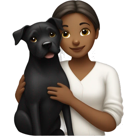 Italian girl hugging black mstaff dog emoji