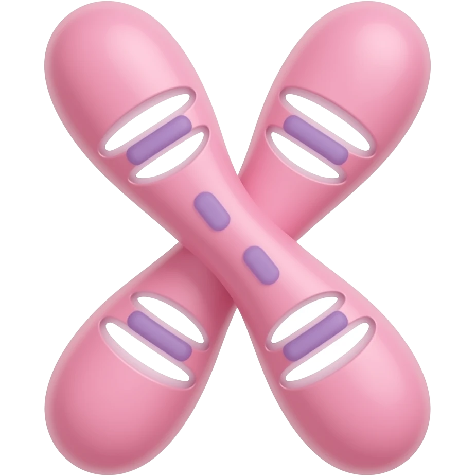 Minimalist icon of a pink chromosome with two chromatids, showing allele marks AS DARCER LINES BUT ON CHROMATIDS NOT BEETWEN THEM  , simple flat design, soft pastel colors, vector style, clean and modern, suitable for educational or app icon emoji