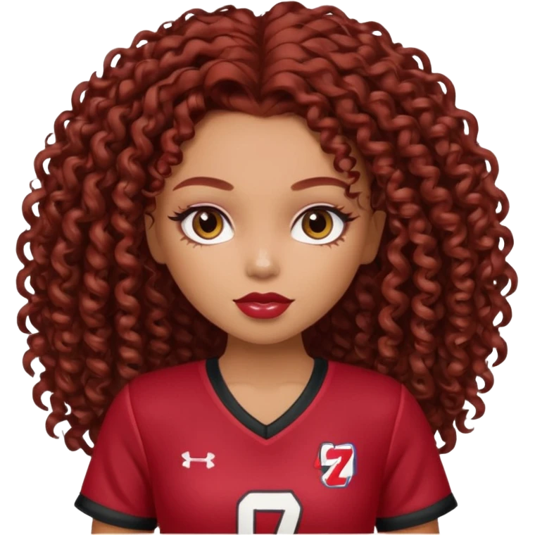 a pretty bratz dusky girl with dark red curly hair and a jersey on emoji