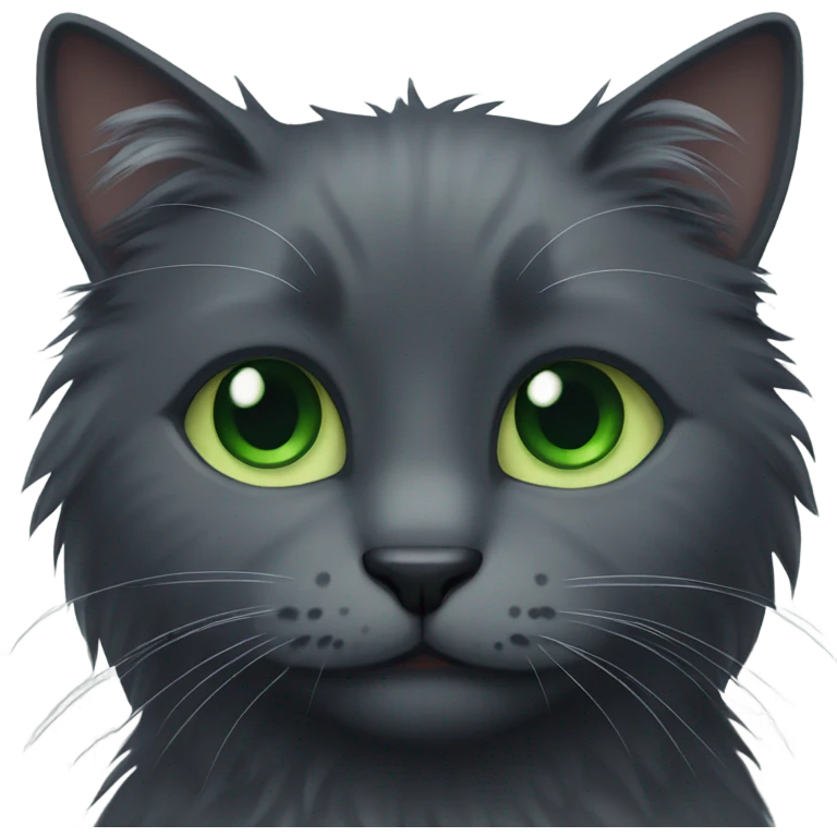 Dark grey fluffy cat with green eyes emoji