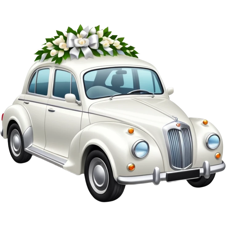 Luxury car with wedding decorations, in profile emoji
