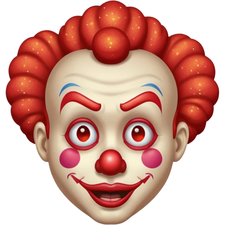 red glitter clown with the retarded facial expression emoji