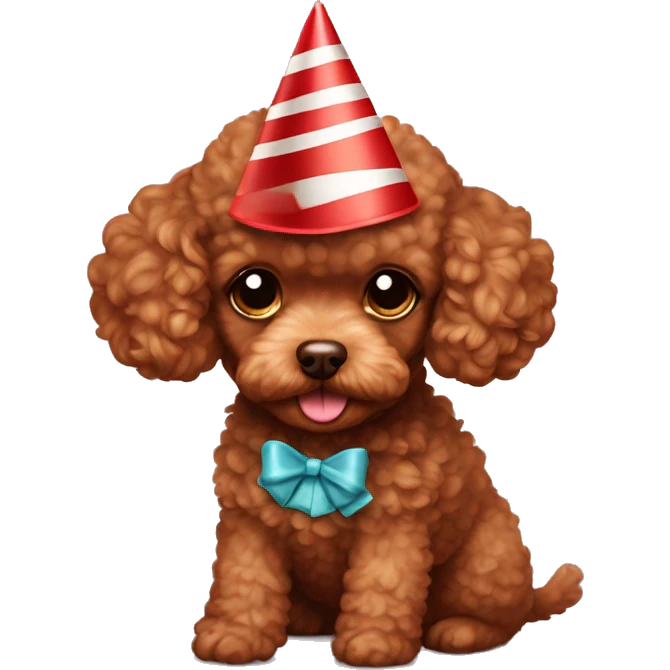 Red brown cute toy poodle puppy with a birthday hat on emoji
