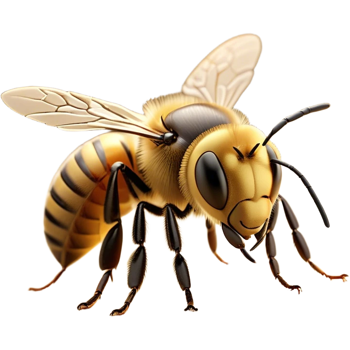 Beautiful and Majestic Bee Portrait Emoji, Head and body rendered in serene repose with a gentle, content smile, showcasing a tiny, fuzzy form with softly closed delicate wings and eyes in tranquil slumber, Simplified yet exquisitely endearing features, highly detailed, glowing with a soft, drowsy golden light, high shine, relaxed and utterly noble, stylized with an air of regal natural beauty, soft glowing outline, capturing the essence of a majestic bee that embodies the timeless charm of nature! emoji