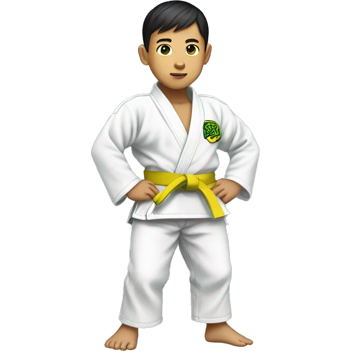 Full body Asian boy with broccoli haircut wearing jiujitsu gi with a yellow belt  emoji