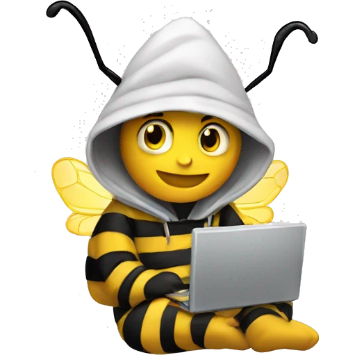 bee typing on computer with hoodie emoji