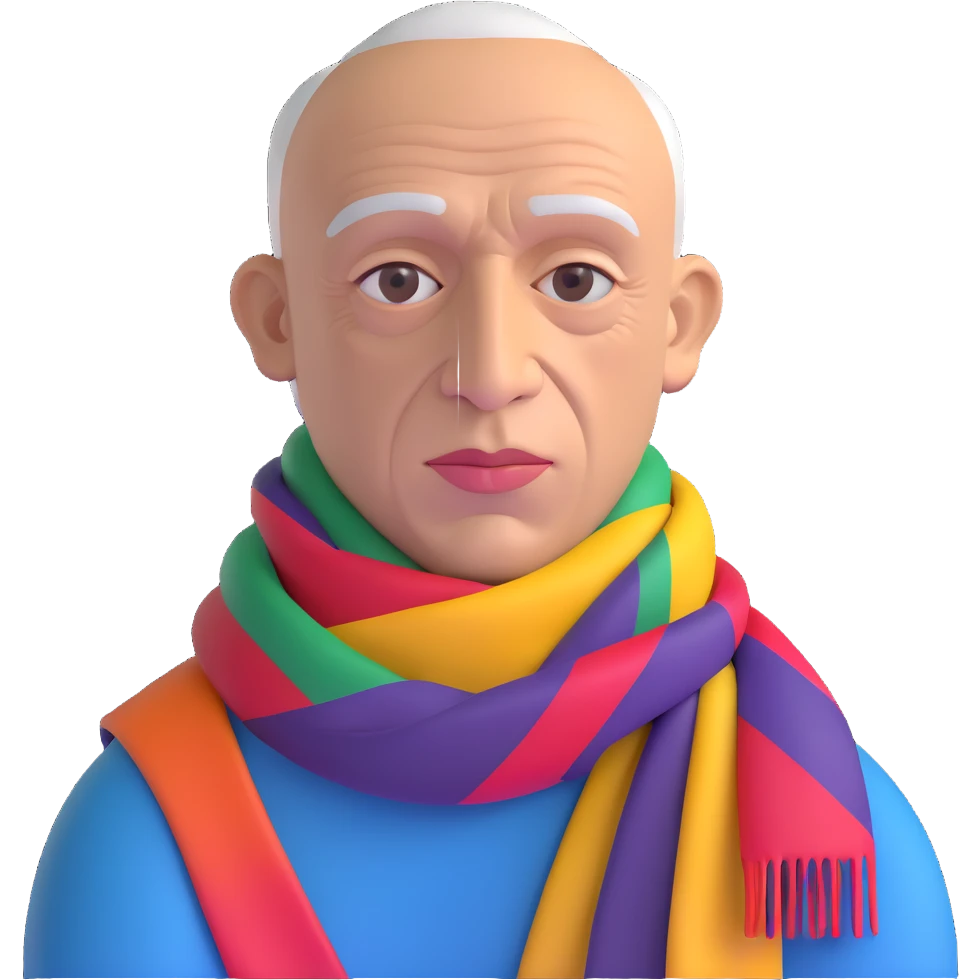 auto portrait of Pablo Picasso with colorful scarf emoji