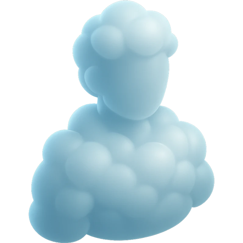 person composed entirely of voluminous clouds up to the shoulders, clouds forming the body, modern illustration emoji
