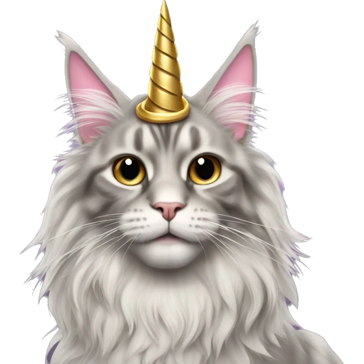 Maine coon cat with wings and unicorn horn emoji