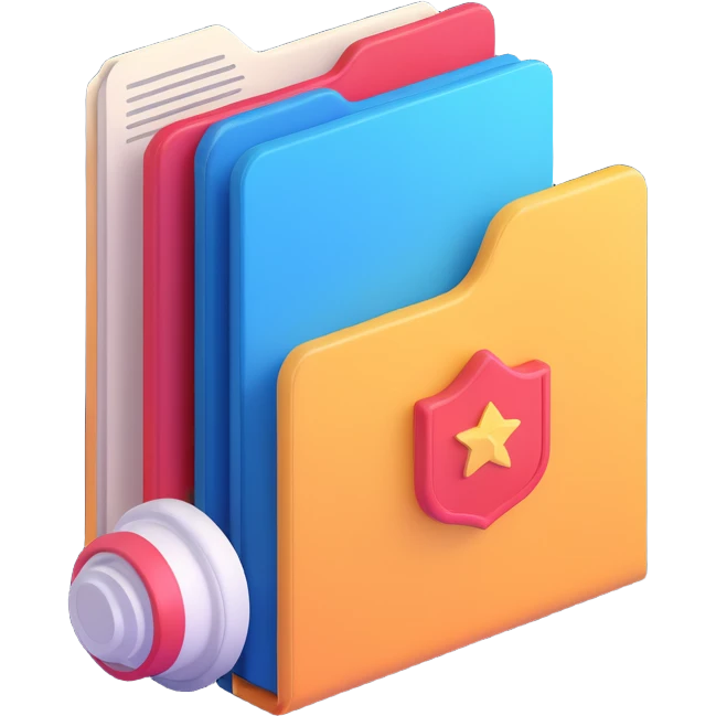 classic Windows folder icon with a stack of documents and a freelancer badge such as a star or checkmark to show it's for freelancer projects emoji