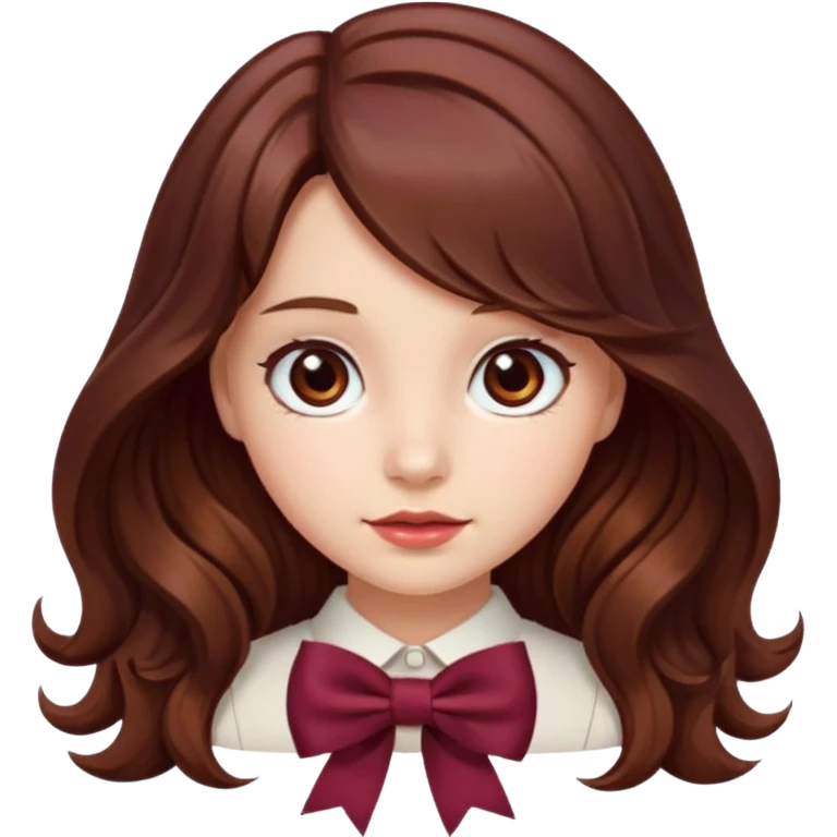 girl wavy long brown hair with a burgundy bow emoji