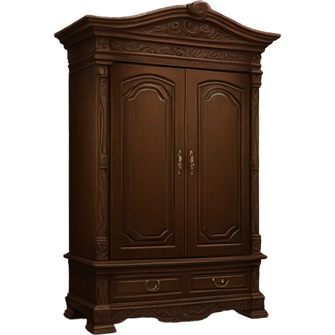 Large wooden wardrobe that’s a rich brown color with intricate carvings on it  emoji