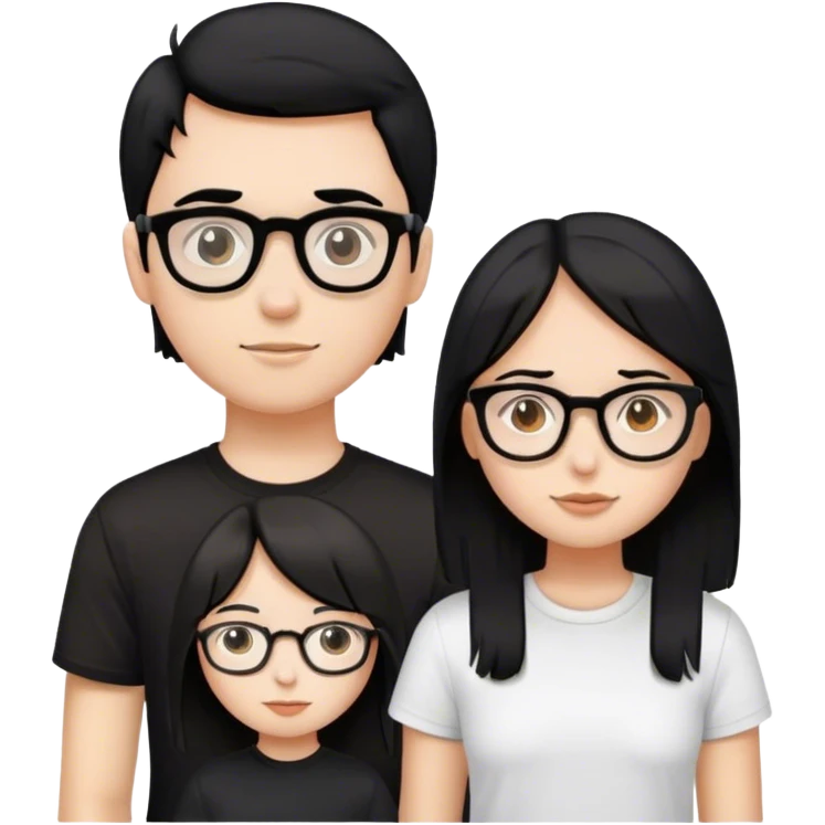Una chica pelo negro con gafas con un chico pelo castaño y que la chica tenga camiseta negra y el chico camiseta blanca emoji