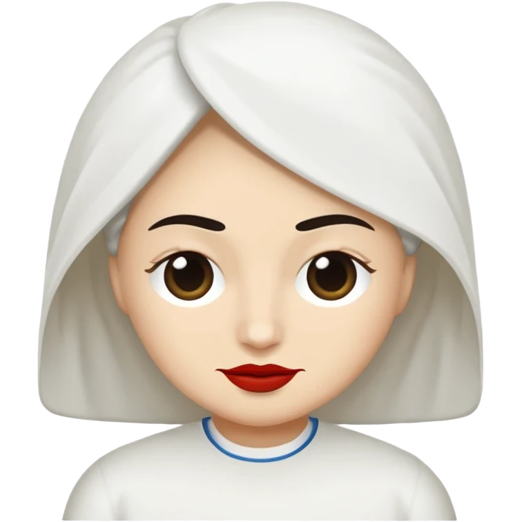 vull un perosnatge estil bimoji que sigui com una nimfa bella i fantasmal amb túniques blanques. Té la pell literalments blanca com el guix, cabell platejat, un nas llarg, ulls negres grans i llavis carmesí. que estigui somrient emoji
