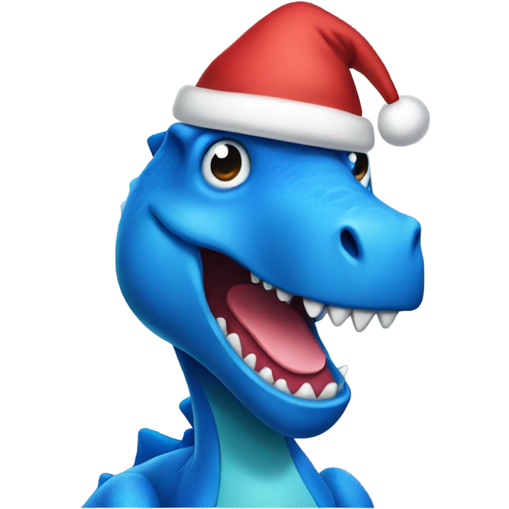 blue dinosaur with christmas hat emoji