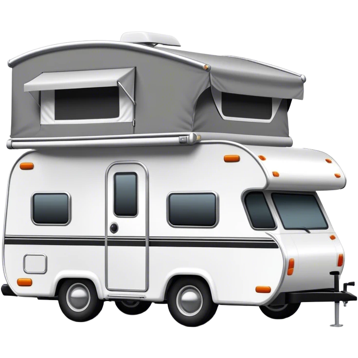 Black and white towed camper with awning  emoji