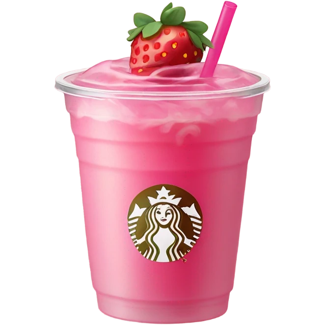 Starbucks Pink drink clear cup with strawberry’s emoji