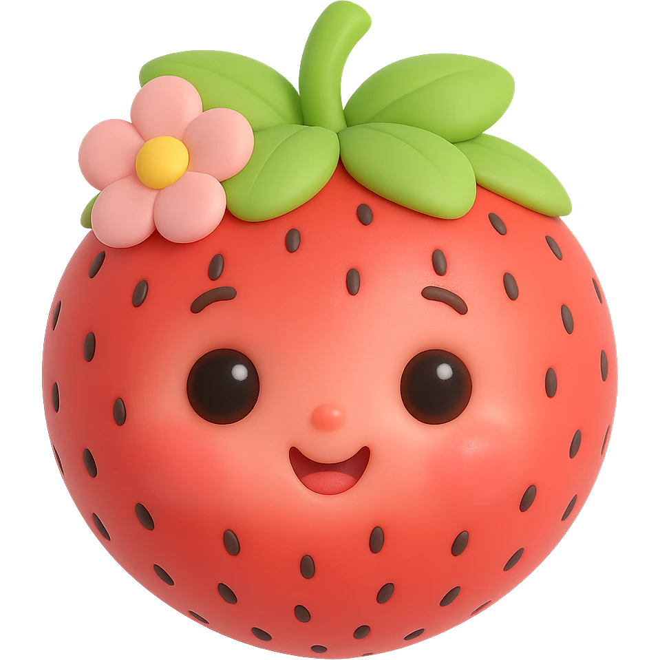 Make the character even softer and cuter, with a more baby-like face, and add a cute hair accessory such as a bow or flower. Keep the 3D kawaii Japanese style, no limbs, only expressive face, and maintain transparent background. The style should resemble 3D kawaii Japanese character design with no limbs and expressive face. emoji
