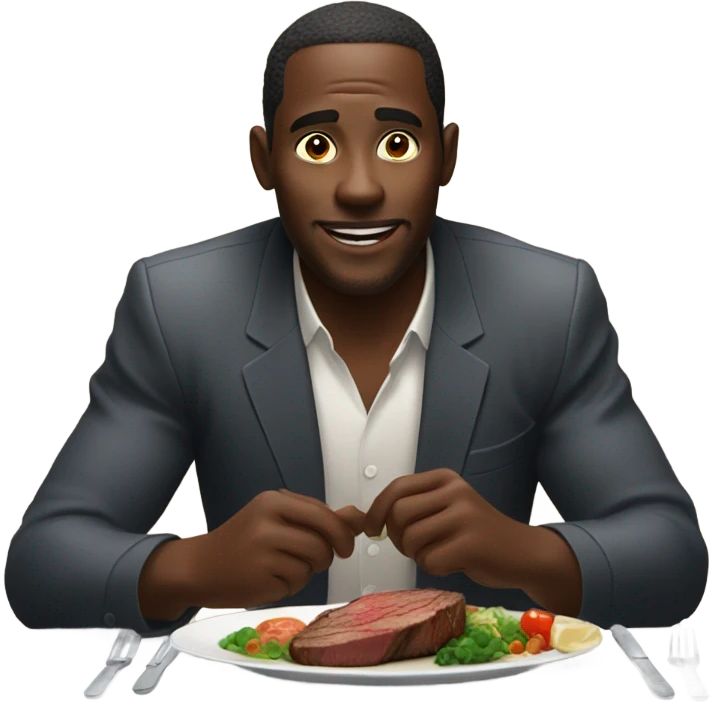 African man eating steak  emoji