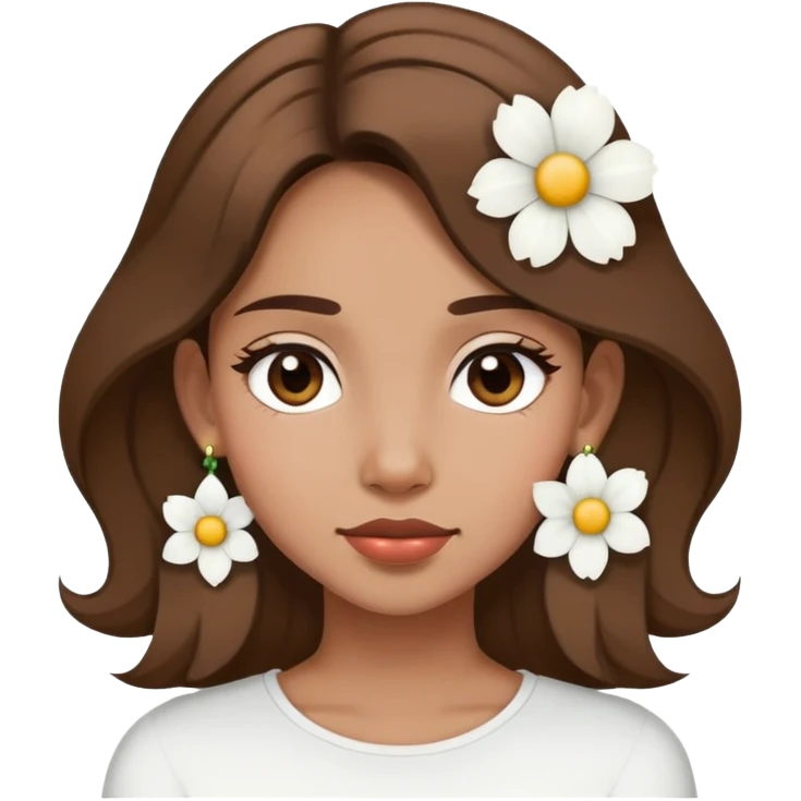 Medium Hair Girl with big white flower earrings emoji
