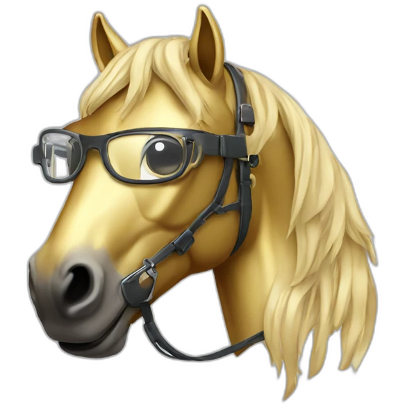 Mechanical golden horse wearing glasses emoji