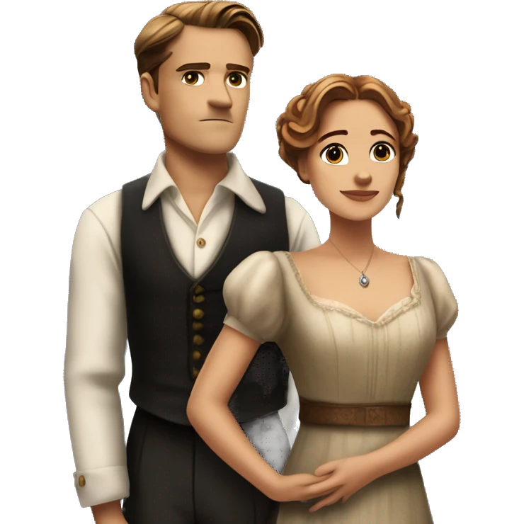 jack dawson and rose from titanic looking straight and stretches out her arms emoji