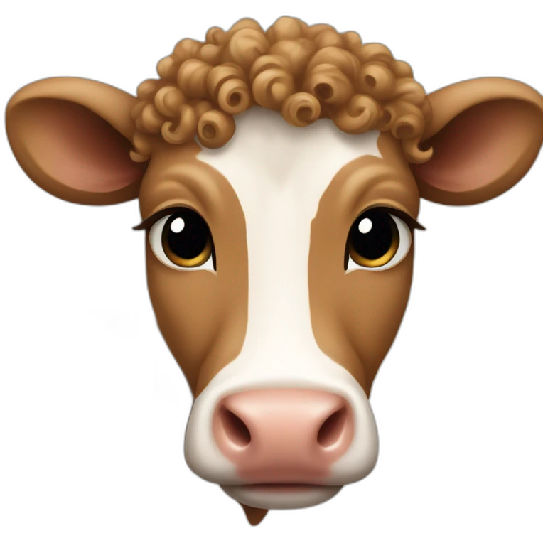 Curly light brown haïr baby cow emoji