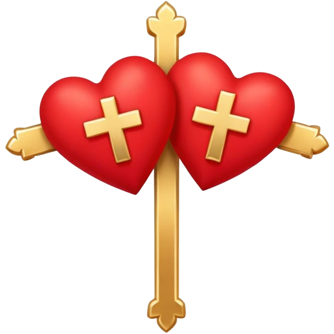 Two red  hearts connected by one simple gold cross  emoji