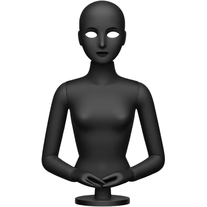 Minimalistic flat vector icon, iOS style, thin black contour on white background. Matte black mannequin in front of in 3D monochrome style. emoji