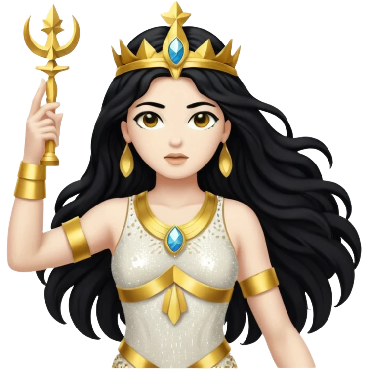 Nike, Goddess of Victory from Gods and Goddesses with long black hair, white and gold sequin outfit emoji