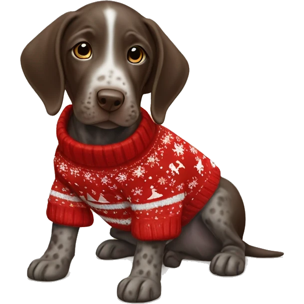 German shorthaired pointer puppy wearing Christmas sweater  emoji