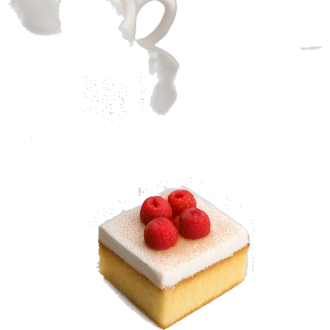Mini tres leches cake topped with cinnamon emoji