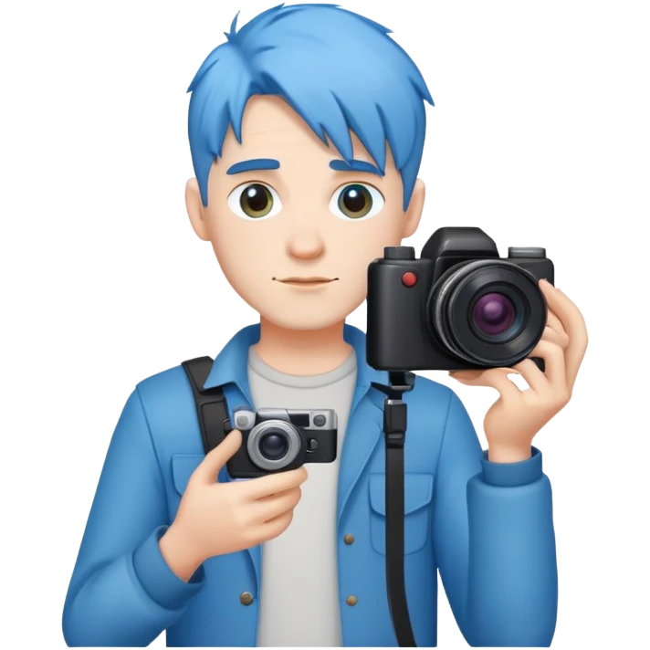 bluehair full body man with camera standing emoji