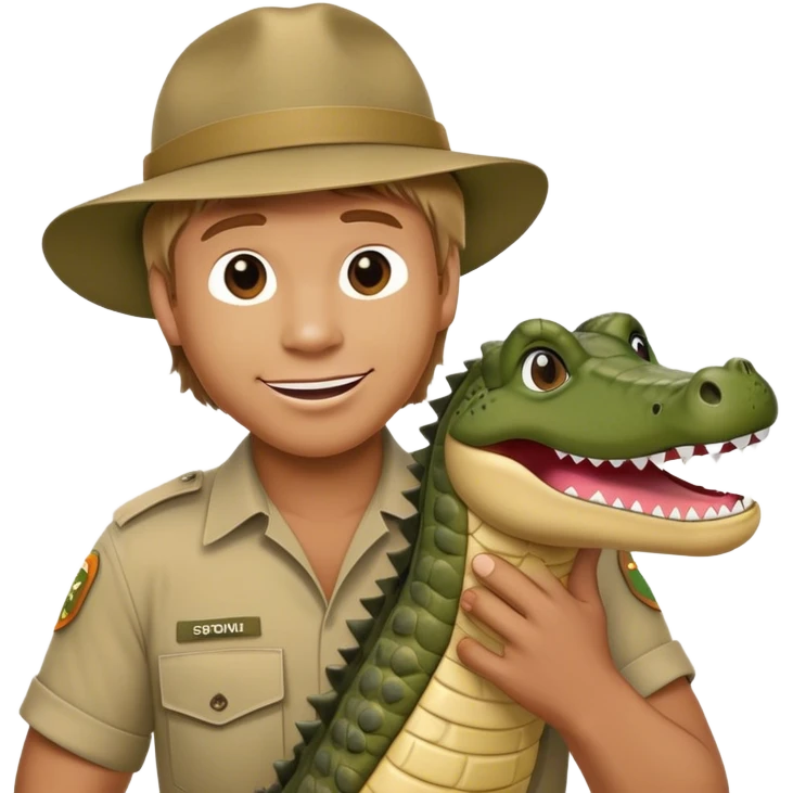 Cinematic Realistic Steve Irwin Portrait Emoji, in his signature khaki attire, holding a crocodile or giving an excited thumbs-up. The scene is lit with vibrant, natural sunlight, emphasizing his adventurous spirit and deep connection to nature. emoji