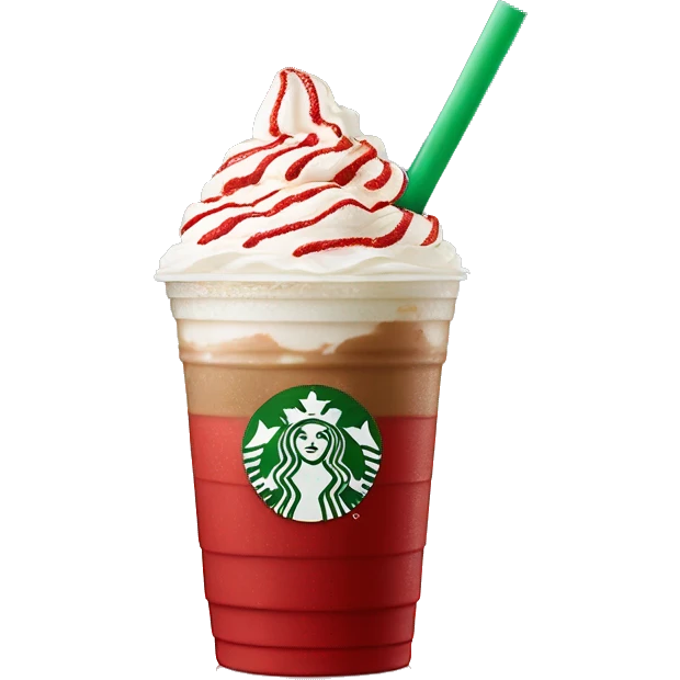 Peppermint Starbucks Frappuccino with one straw and red pieces in the drink emoji