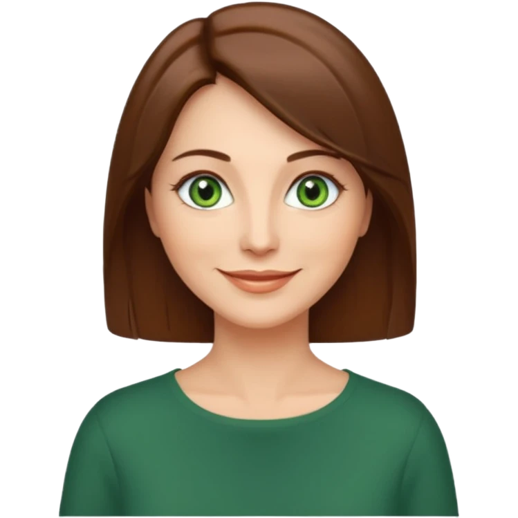 pretty middle age woman with green eyes and shoulder length straight brown hair casual emoji