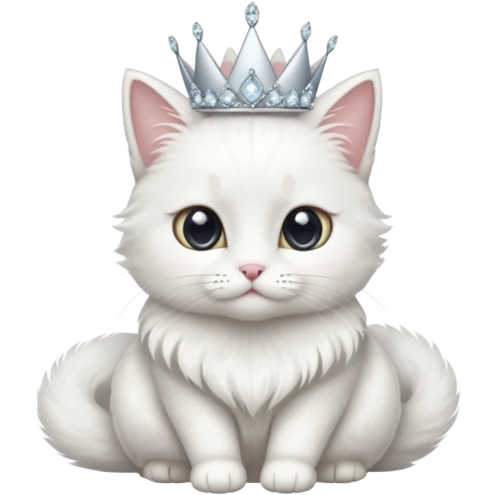 Cat Queen – fluffy white cat with a small diamond tiara, sitting
 emoji