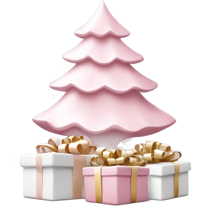 Light pink Christmas gifts under a white Christmas tree  emoji