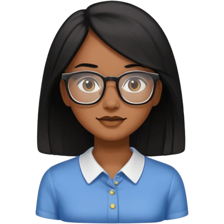 Cor da pele parda óculos um pouco quadrado cabelos longos e preto roupas blusinhas de manga curta emoji