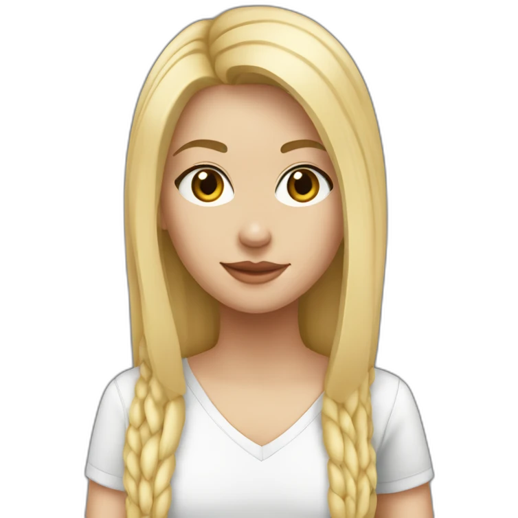 caucasian girl, long straight blonde, white v-neck laced top emoji