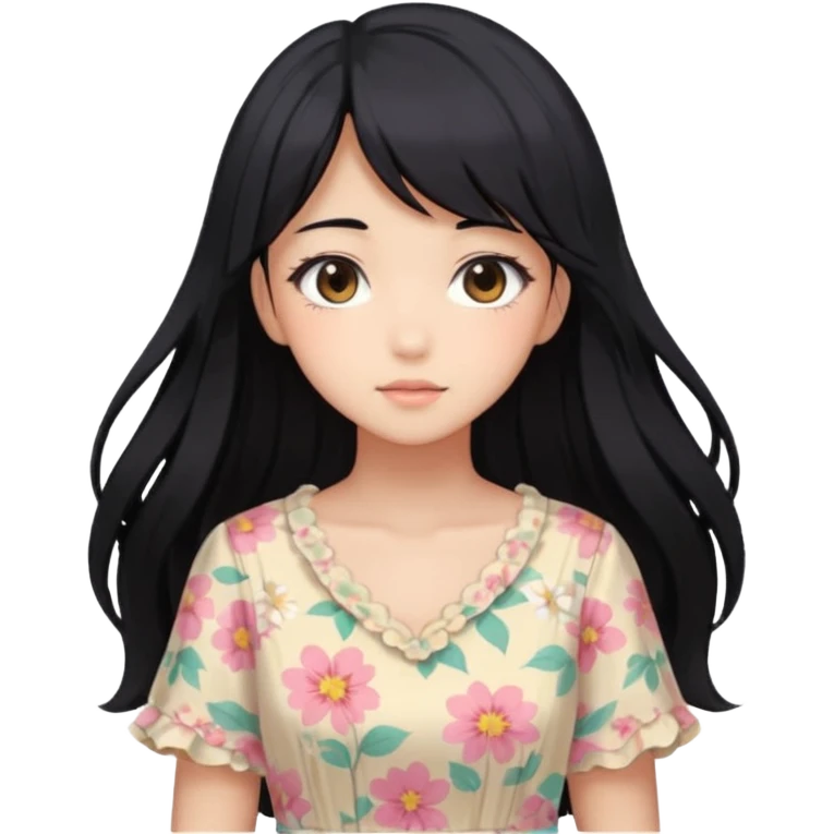 Gorgeous black hair Pastel Anime-Style light brown skin Lady emoji