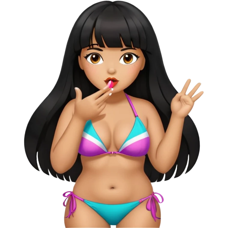 Latina female with bangs black long hair plus size in the beach blowing a kiss emoji