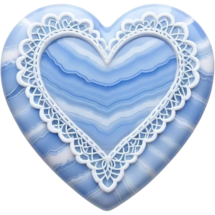 Heart-shaped blue lace agate cabochon with pastel blue and white banded lace-like patterns emoji