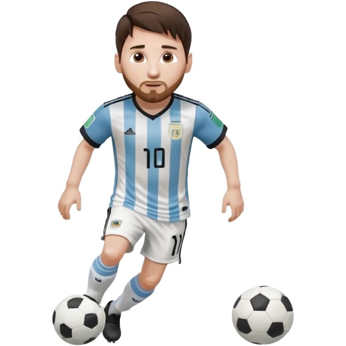 Lionel Messi dribbling a soccer ball in Argentina football jersey emoji