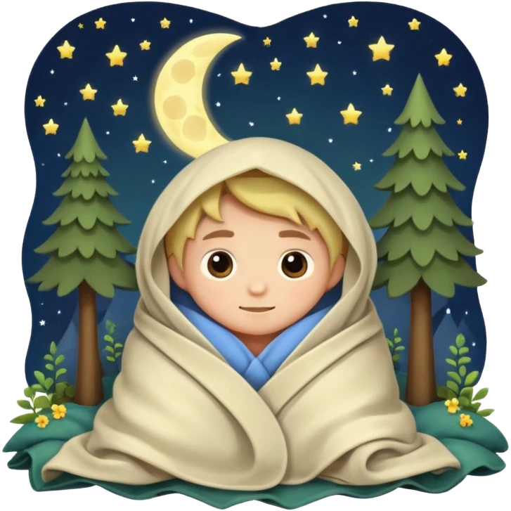 moon tucked into blanket by tiny forest alchemist emoji