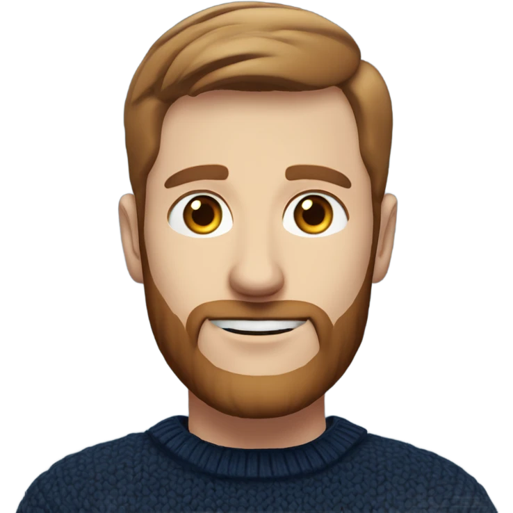 irish man blue eyes, brown short hair and short beard, wearing a smart navy blue jumper. emoji